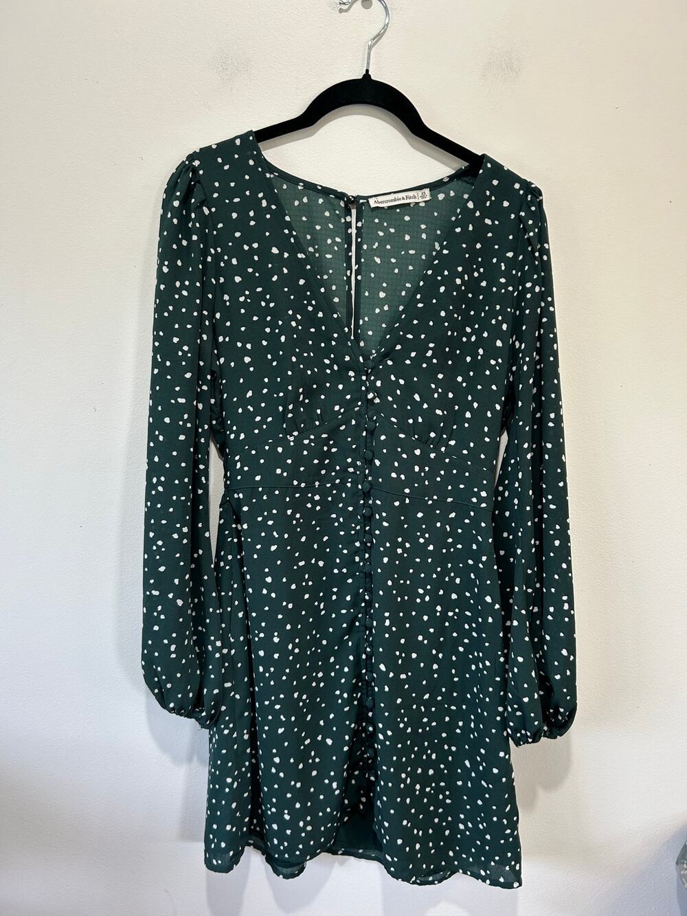 Abercrombie & Fitch green polka dot dress size XS short long sleeve